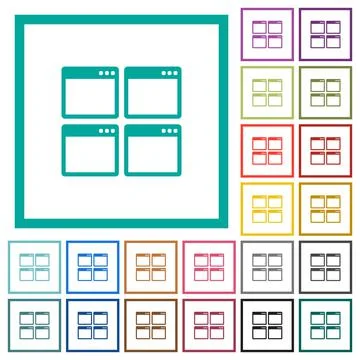 Mosaic window view mode flat color icons with quadrant frames 库存插图