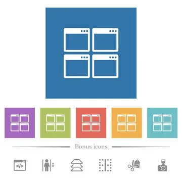 Mosaic window view mode flat white icons in square backgrounds Illustrazione stock