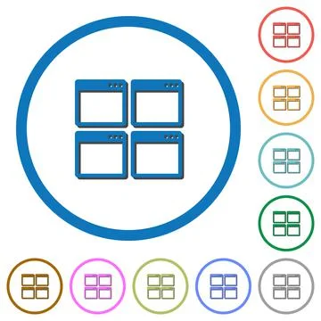 Mosaic window view mode icons with shadows and outlines Stock Illustration