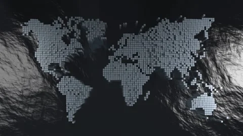 Mosaic world map on ocean background Stock Footage 130363683