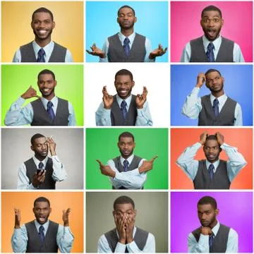 Mosaic of young man expressing different emotions Foto stock