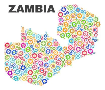 Mosaic Zambia Map of Cogwheel Elements Illustrazione stock