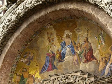 Mosaico del pórtico. Basilica de San Marcos . Plaza de San Marco. Venecia... Stock Photos