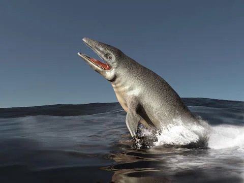 Mosasaurus jumping out of the water イラスト素材