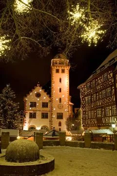 Mosbach weihnachtlich geschmückt Die Mosbacher Altstadt weihnachtlich gesc.. Stock Photos
