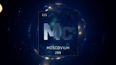 Moscovium as Element 115 of the Periodic Table 3D animation on blue background 스톡 동영상 120410570