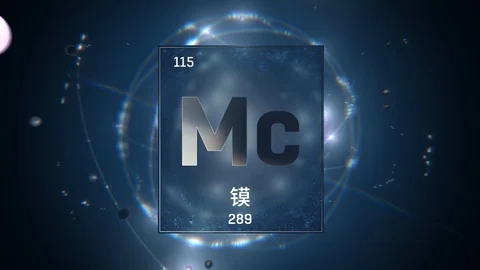 Moscovium as Element 115 of the Periodic Table 3D illustration on blue 스톡 동영상 126451214