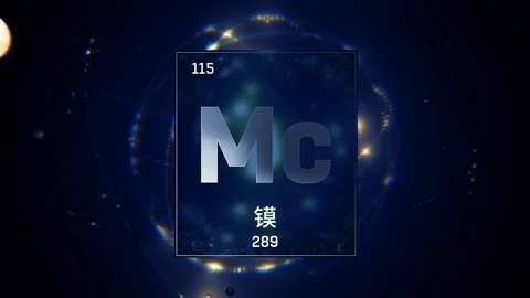 Moscovium as Element 115 of the Periodic Table 3D animation on blue background 库存影片 126451234