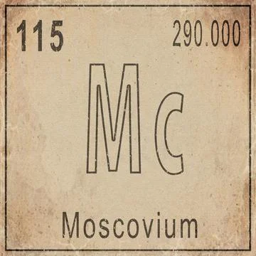 Moscovium Element Card from Periodic Table on Vintage Old Paper Stock Illustration