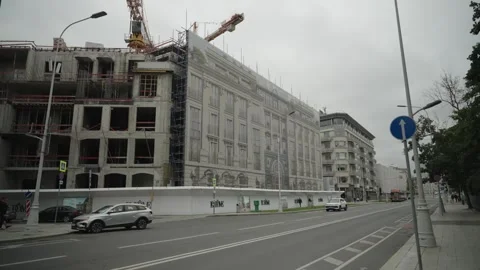 Moscow, 05.09.2023.: Construction process of a multi-storey luxury building Stock-Footage 320898375