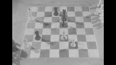 MOSCOW - 1946 - An overhead view of the board shows the moves Mikhail Botvinnik Stock Footage 341514397