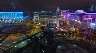 Moscow Aerial Christmas New Year Time Night Cityscape, Square Of Europe. Stock Footage