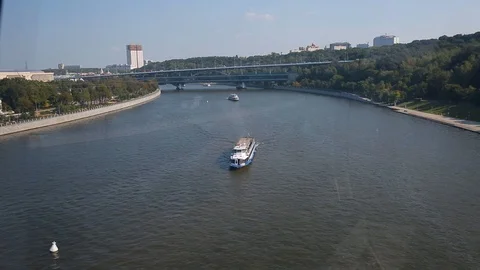 Moscow cable car over the river, view of the sights from the cabin window Stock Footage 103793501