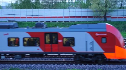 Moscow Central Circle Train Passing By Stock Footage
