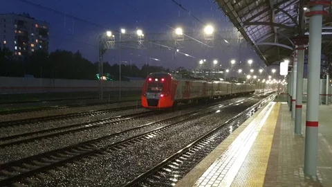 Moscow Central Circle train in the rain Stock Footage 108224500