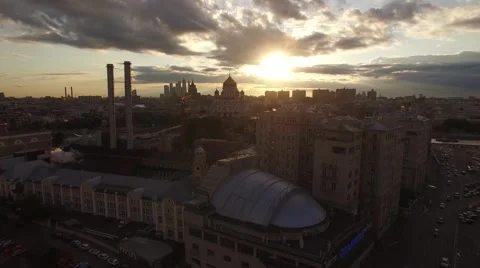 Moscow city center dramatic sunset aerial view Stock Footage 62909747