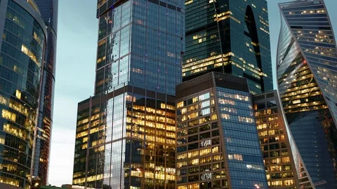 Moscow City skyline hyperlapse Stock Footage