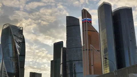 Moscow-City Skyscrapers at Sunset with Evolution, Federation and Mercury Towers Stock Footage 339250112
