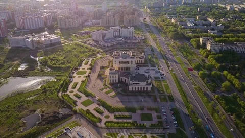 Moscow city state university living block aerial sunset panorama 4k russia Stock Footage