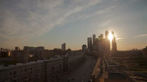 Moscow city sunset time lapse 4K Stock Footage