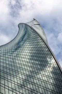 Moscow City. View of the skyscraper Evolution Tower from the lower angle. Stock Photos