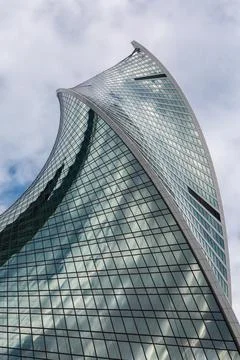 Moscow City. View of the skyscraper Evolution Tower from the lower angle. Stock Photos