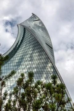 Moscow City. View of the skyscraper Evolution Tower from the lower angle. Stock Photos