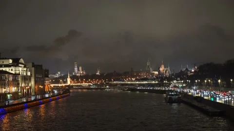 Moscow cityscape in night Stock Footage 143531757