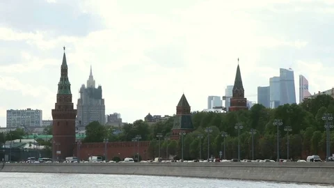 Moscow cityscape, view from ship. Stock Footage 76189697