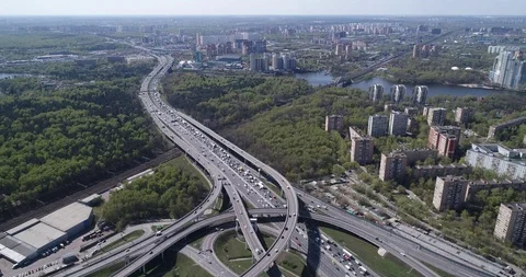 Moscow Dmitrovskaya road junction 5 heli Stock Footage 107343443