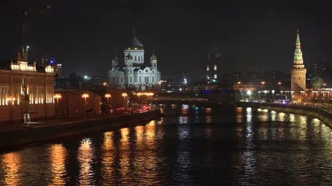 Moscow downtown night view Stock Footage 144443961