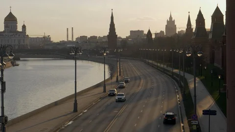 Moscow empty streets during coronavirus COVID-19 quarantine Stock Footage 128189261