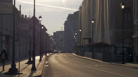 Moscow empty streets during COVID-19 quarantine Stock Footage 128186698