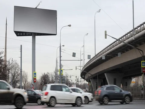 MOSCOW - FEB 28, 2017: Empty billboard near highway and overpass, According to Stock Footage 80530783