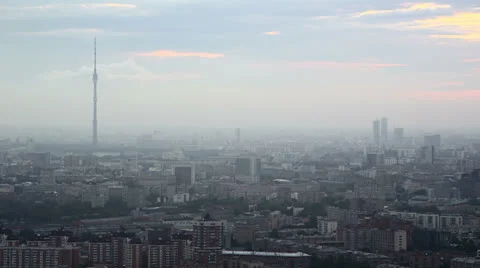 Moscow General view with TV tower twilight Stock Footage