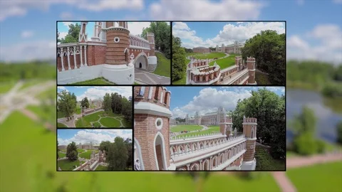 MOSCOW - JUN 06, 2015: Collage of Tsaritsino park with many tourists, Catherines Vídeos de archivo 90346548