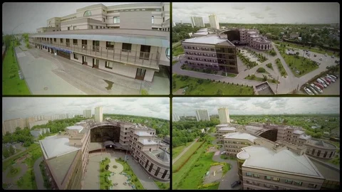 MOSCOW - JUN 27, 2014: Collage with edifice of diagnostic clinic against Vídeos de archivo 83375311