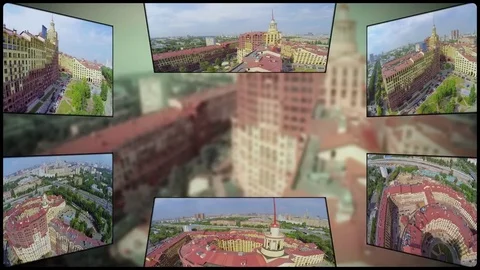 MOSCOW - JUN 6, 2014: Collage with residential complex Marshal and cityscape at Vídeos de archivo 83375288