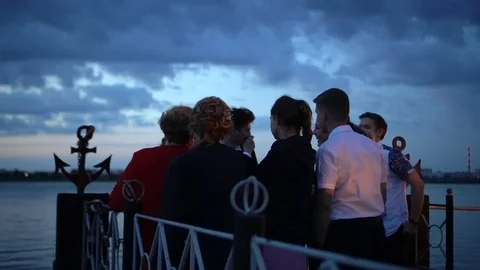 MOSCOW - June 16. School students went out to see a beautiful blue sky on a brid Stock Footage 123877404