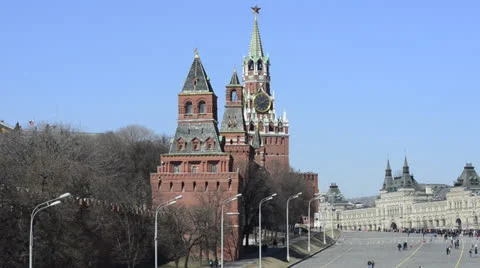 Moscow Kremlin and Saint Basil's cathedral on the Red Square in Moscow Stock Footage 22722408