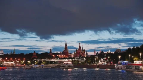 Moscow kremlin and saint basil's cathedral at dusk Stock Footage 343710826