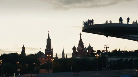 Moscow kremlin and saint basil's cathedral at sunset Video stock 343711189