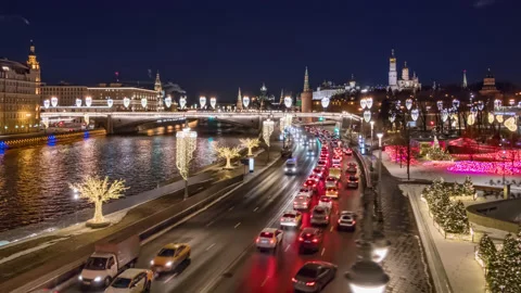 Moscow Kremlin evening hyper lapse Stock Footage 161644463