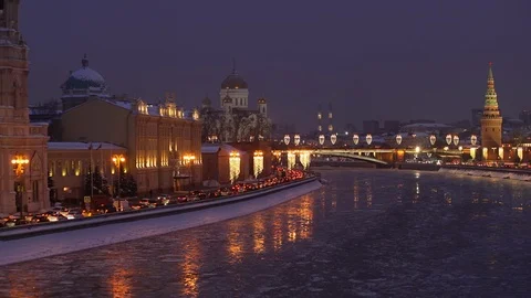 Moscow Kremlin in the Evening, Timelapse Video, Moscow, Russia Stock Footage 85952522