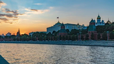 Moscow. Kremlin. Evening view from the river. Timelapse Stock Footage 115639979