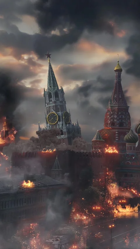 Moscow Kremlin on Fire Stock Footage 282657387