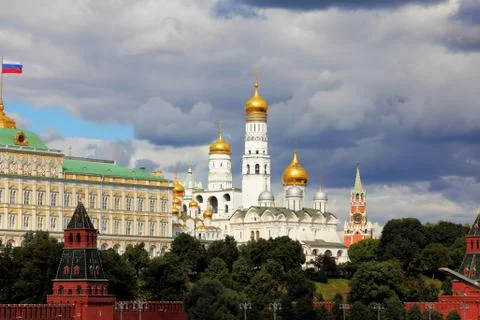 Moscow Kremlin with flag Stock Photos