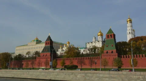 Moscow Kremlin in motion. The view from the ship on the Moscow river 1 Stock Footage 25707963