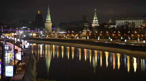 Moscow Kremlin at night Stock Footage 23711284