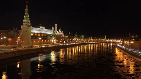 Moscow Kremlin night Stock Footage 77573786